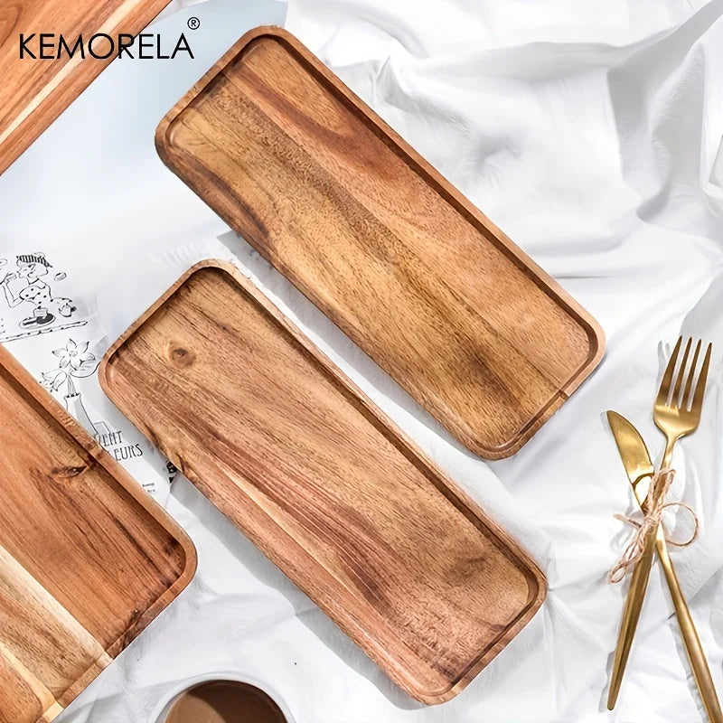 KEMORELA Acacia Wood Serving Tray – Tea, Coffee & Dessert Wood Serving Tray Axl