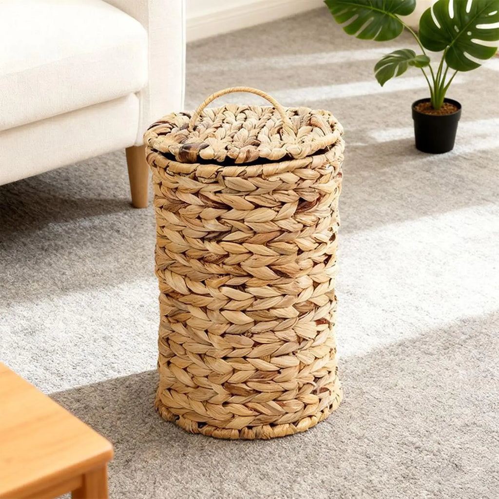Woven Gourd Grass Waste Basket – Round Rattan Trash Can Woven Waste Basket Axl