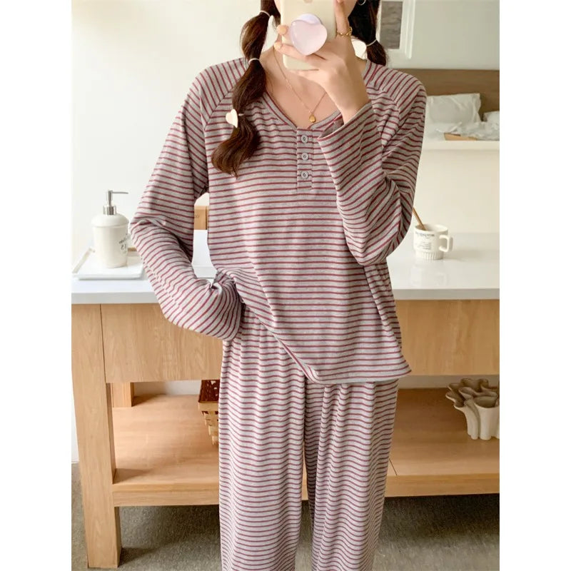 Women's Striped Pajama Set – Loose 2-Piece Casual Homewear Women's Pajama Set Axl