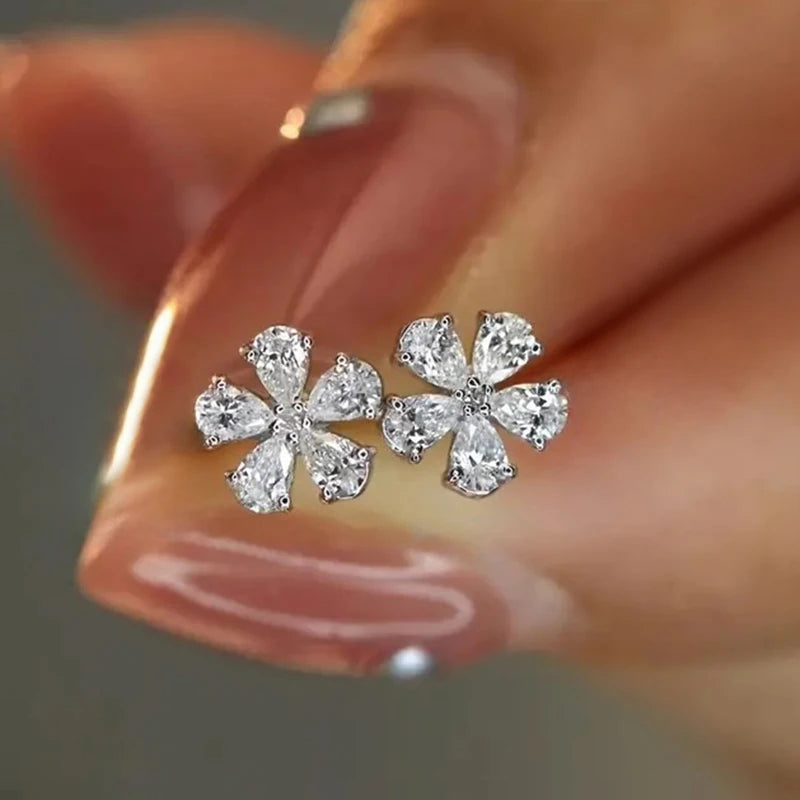 Huitan Flower CZ Stud Earrings – Sparkling Women's Jewelry CZ Stud Earrings Axl