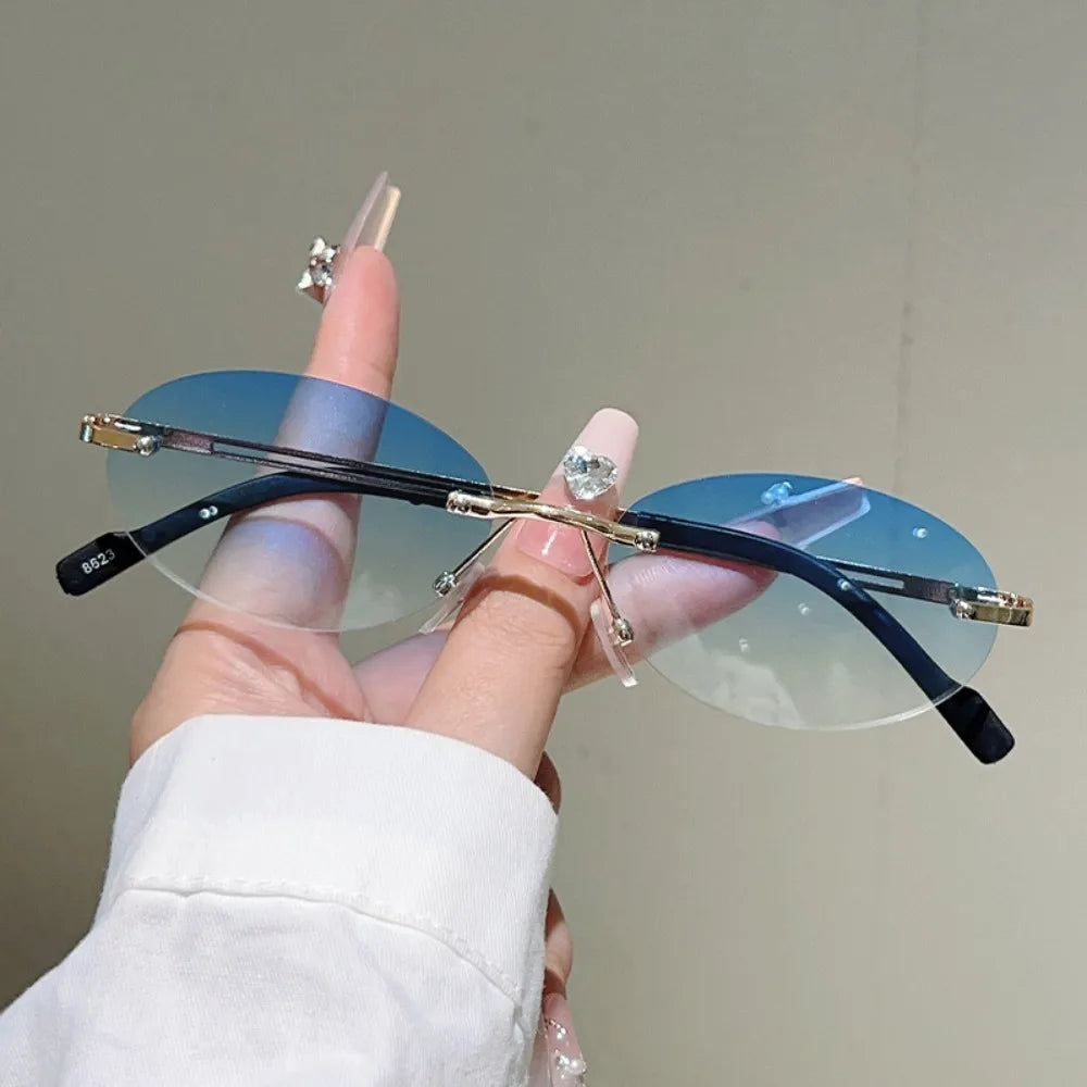 Vintage Rimless Oval Sunglasses – Gradient Lens Women's Fashion Oval Sunglasses Axl Style 1 WHITE