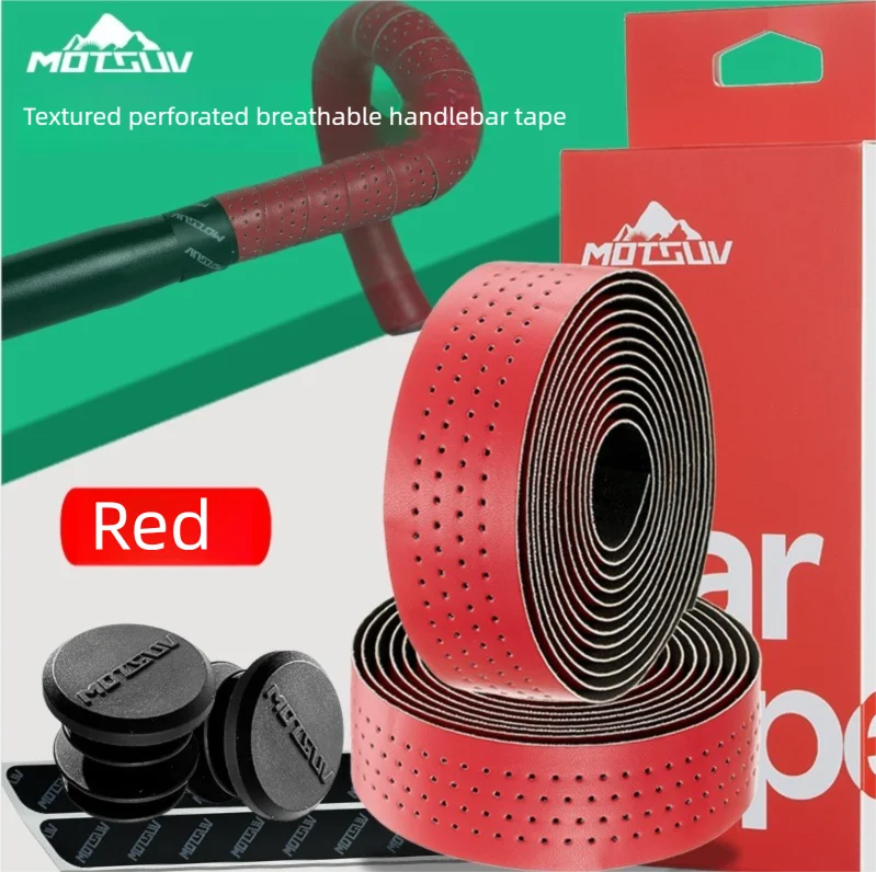 Rubber Bike Handlebar Tape – Perforated Non-Slip Road Cycling Handlebar Tape Axl Red