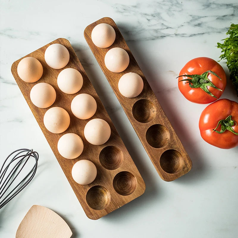 KEMORELA Wooden Double Row Egg Holder | Kitchen Organizer Egg Storage Rack Axl