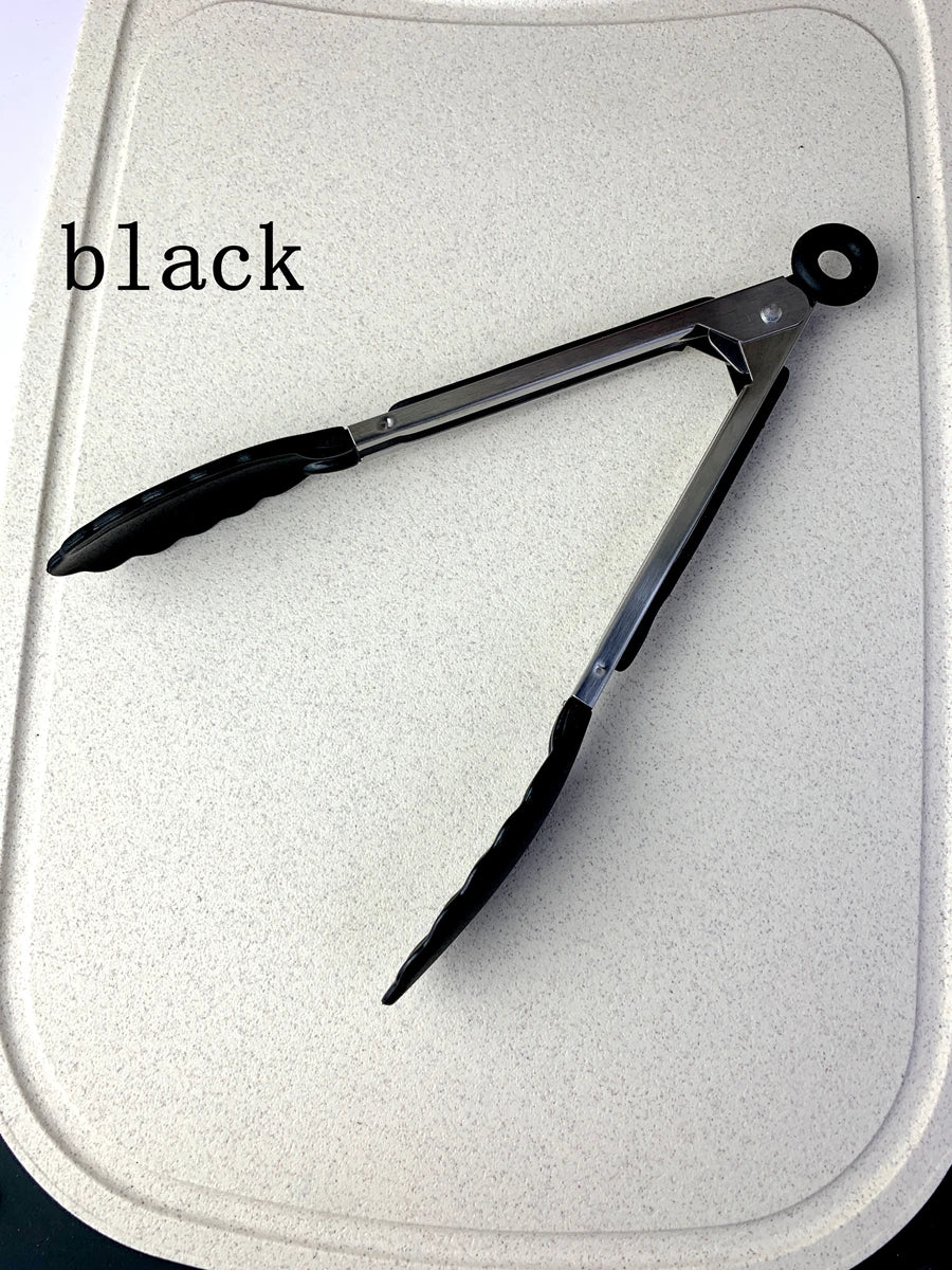 Stainless Steel Silicone Cooking Tongs – Anti-Slip BBQ Clip Kitchen Cooking Tongs Axl 1Pcs Black-885