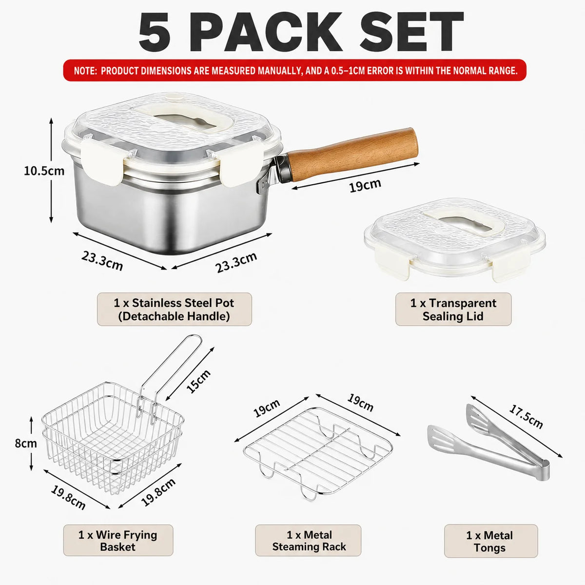 5-Piece Stainless Steel Deep Fry Pot Set with Basket & Lid Deep Fry Pot Set Axl 5 PACK Set