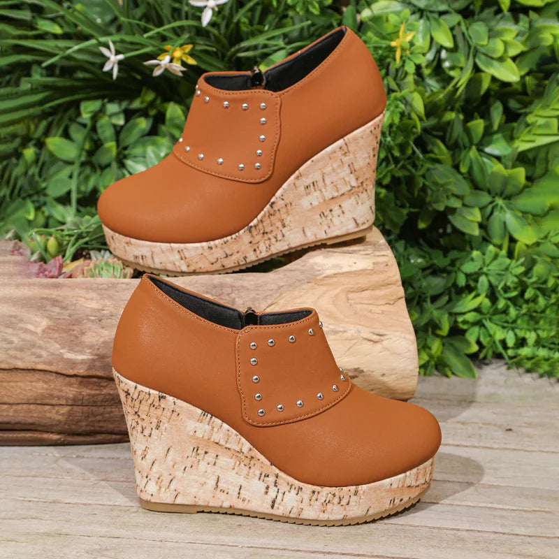 Women's Zip Platform Wedge Pumps – Round Toe Dress Shoes Platform Wedge Pumps Axl Khaki 39