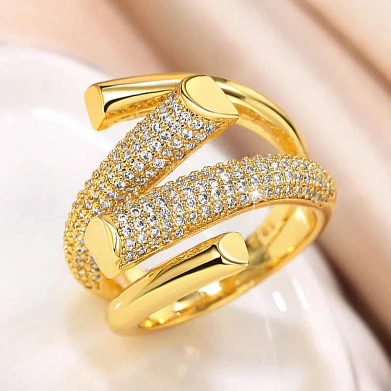 Huitan Geometric Gold CZ Ring – Sparkling Women's Fashion Ring Fashion Ring Axl