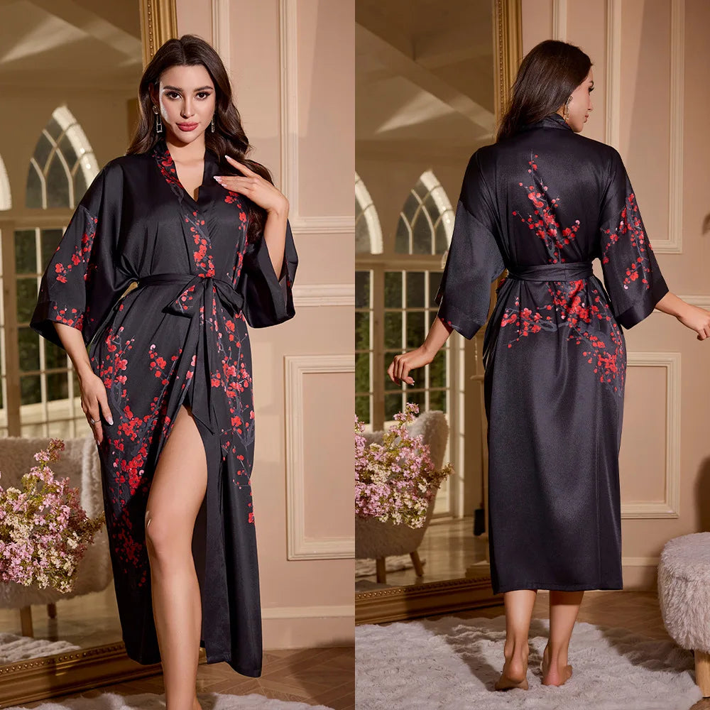 Women's Printed Kimono Robe – Long Loose Loungewear Nightgown