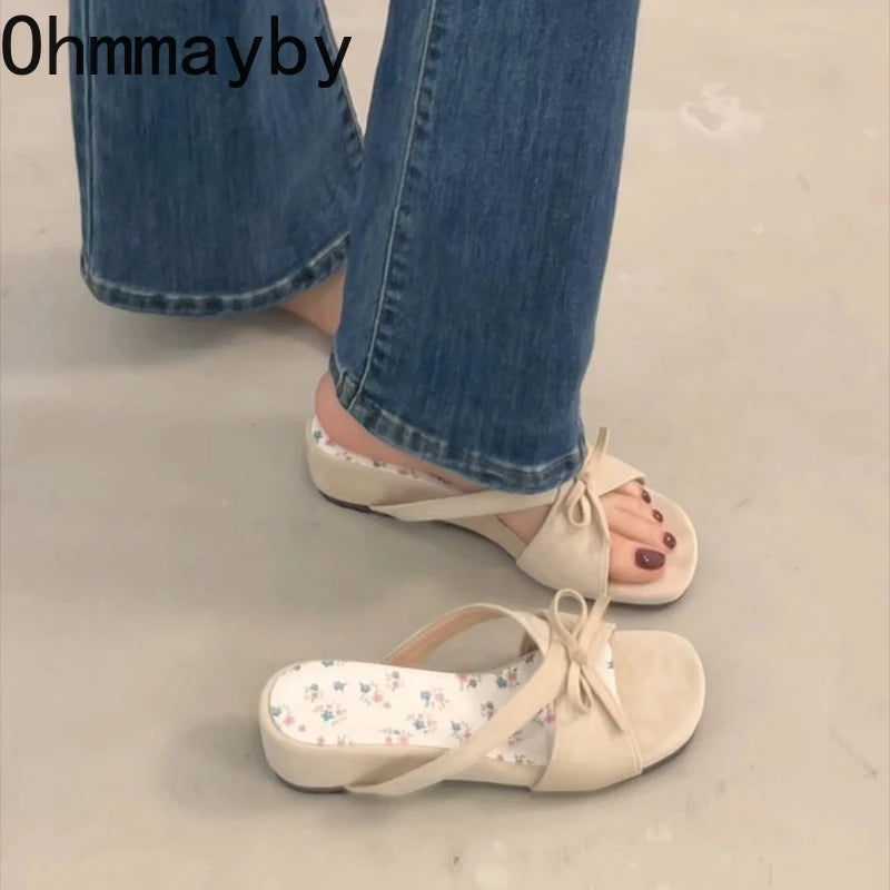 Women's Floral Wedge Slides – Butterfly-Knot Open Toe Slippers Wedge Slide Slippers Axl