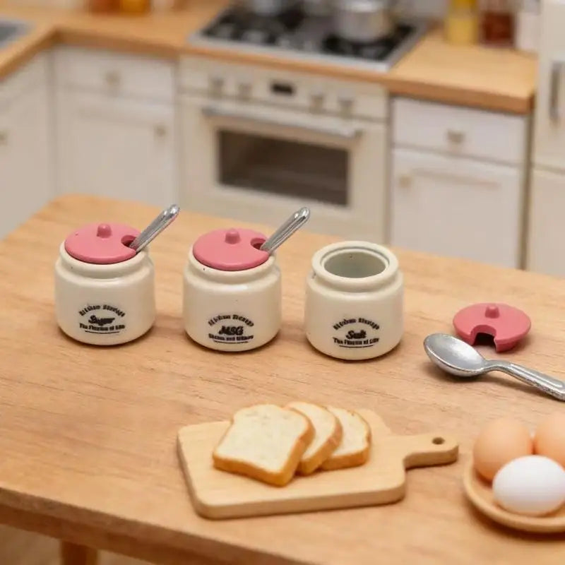 3-Piece 1/12 Dollhouse Miniature Seasoning Jar Set | Kitchen Dollhouse Accessories Axl Pink