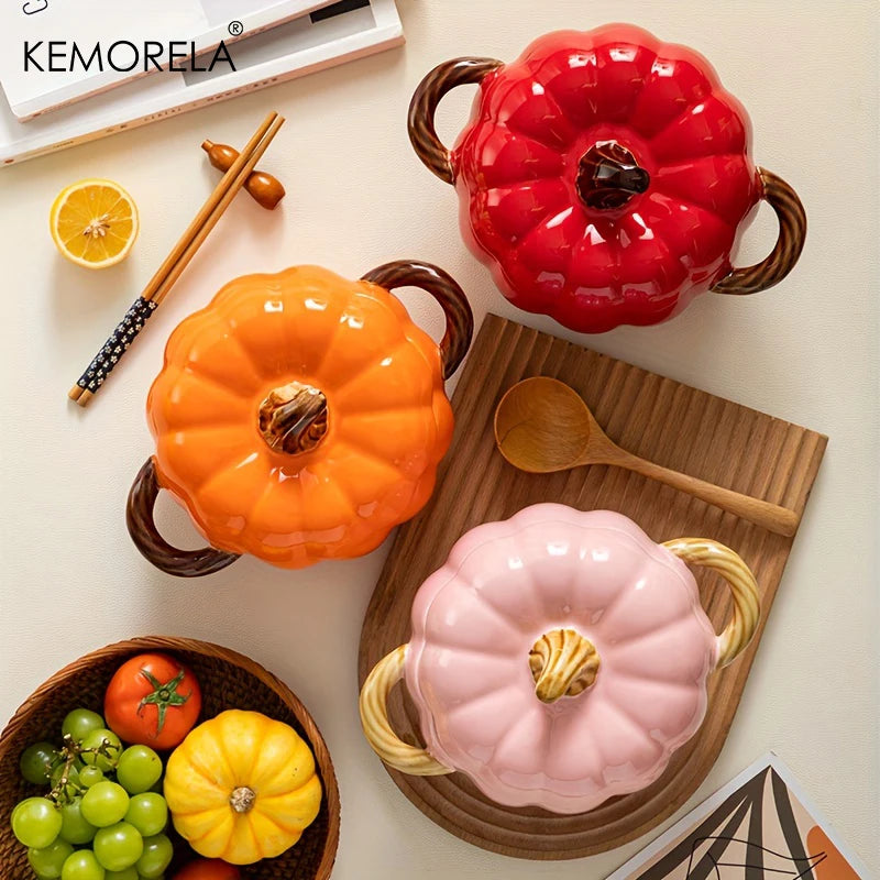 KEMORELA 50oz Ceramic Pumpkin Dutch Oven Pot with Lid Ceramic Dutch Oven Axl