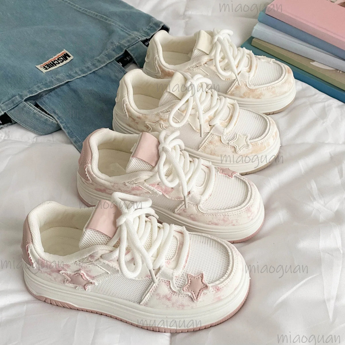 Women's Breathable Mesh Platform Sneakers – Thick Heel Lace-Up Platform Sneakers Axl