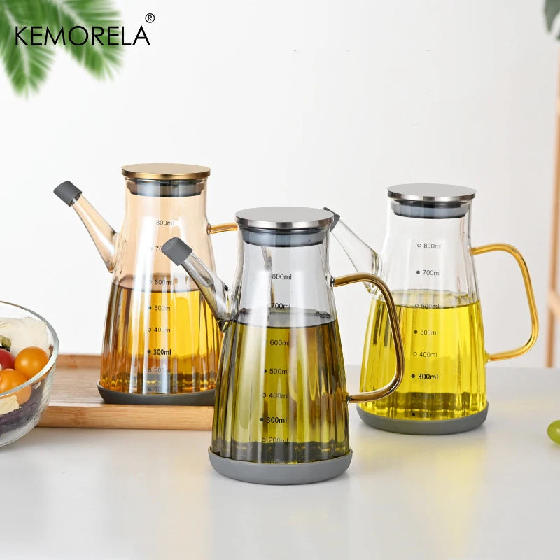 KEMORELA Glass Oil Bottle | Graduated Stainless Steel Lid Glass Oil Dispenser Axl