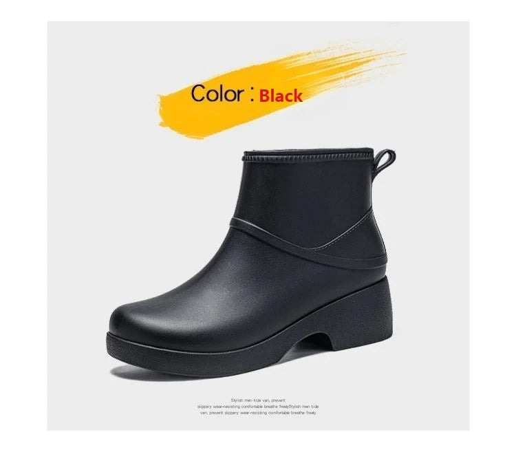 Lorilury Women's Black Platform Ankle Rain Boots | Anti-Slip Women's Rain Boots Axl Black 37