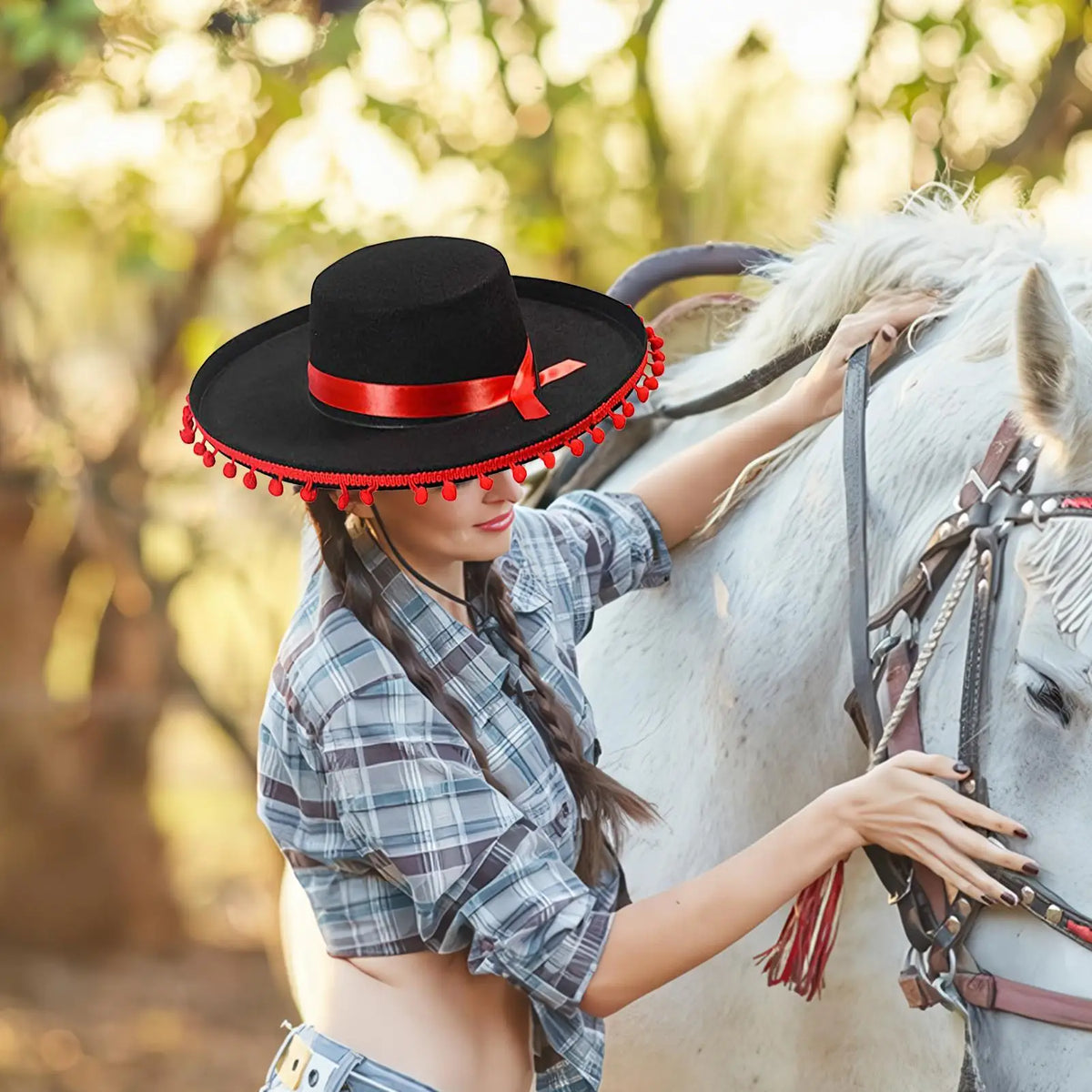 Mexican Sombrero Hat with Pom-Poms | Wide Brim Costume Accessory Costume Hat Axl