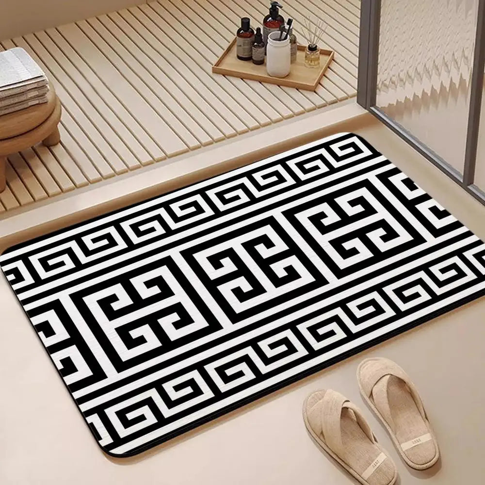 Greek Key Diatomite Bath Mat – Quick Dry, Non-Slip Floor Mat Diatomite Bath Mat Axl