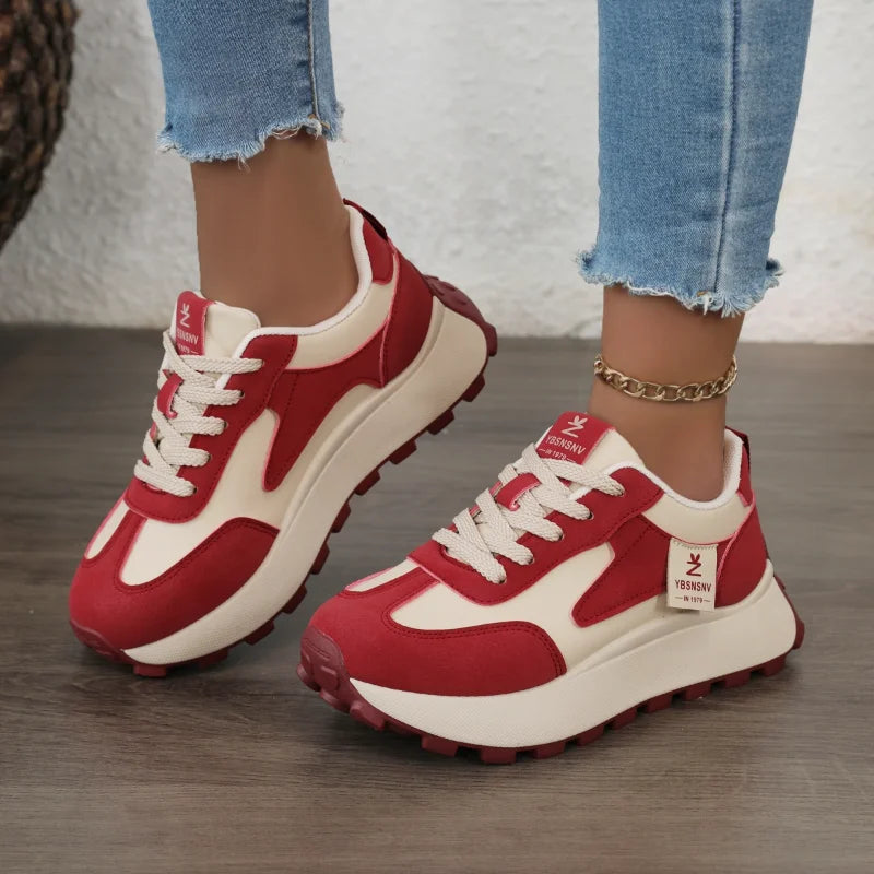 Women's Chunky Sneakers – Lace-Up PU Leather Fashion Shoes Chunky Sneakers Axl
