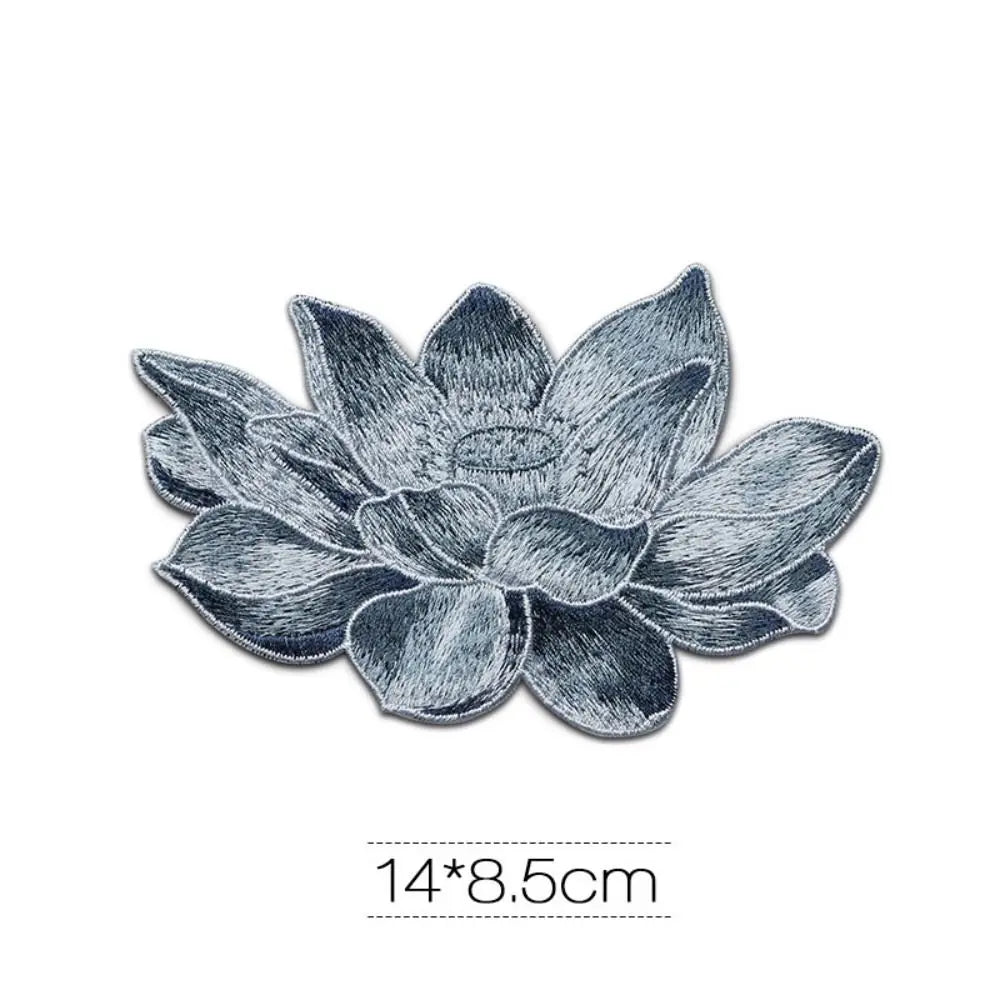 Lotus Flower Sew-On Embroidered Patch – DIY Fabric Appliqué Embroidered Sew-On Patch Axl grey
