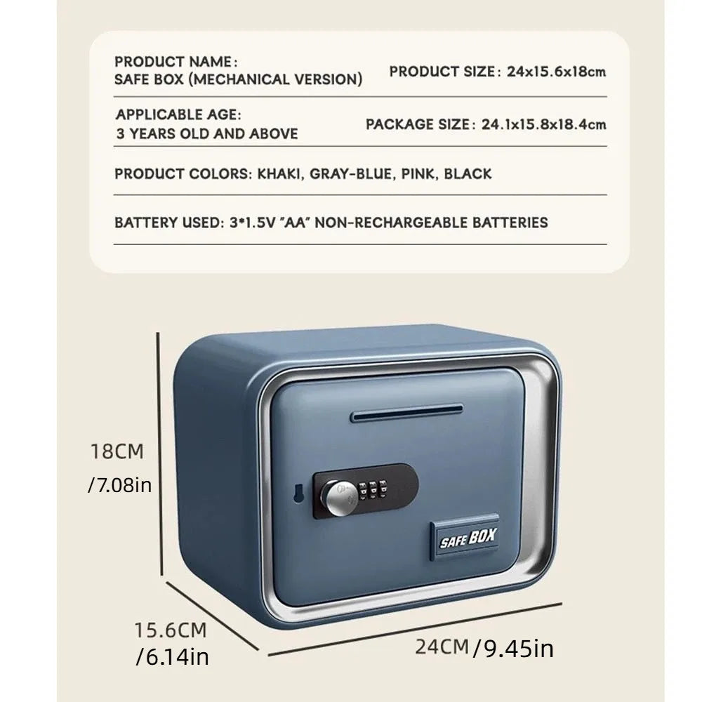 Password Lock Piggy Bank Mini Safe Box – Kids Coin & Bill Slot Kids Piggy Bank Safe Axl