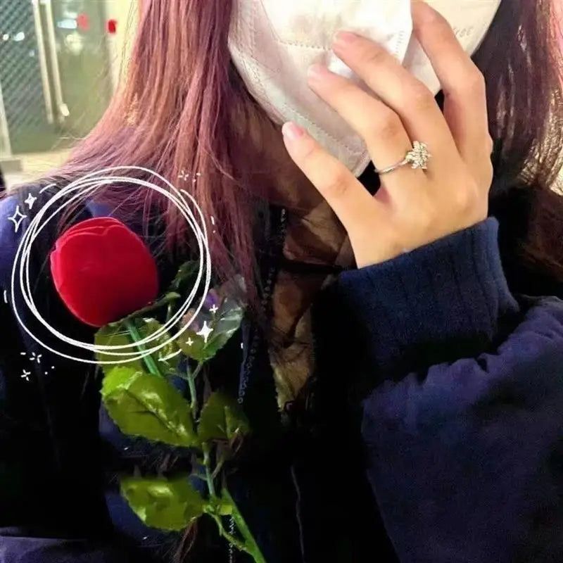 Red Rose Flocked Ring Box – Romantic Engagement Jewelry Gift Jewelry Gift Box Axl