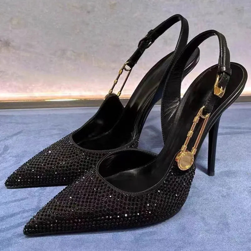 Women's Rhinestone Stiletto Slingback Pumps – Pointed Toe Heels Stiletto Slingback Pumps Axl