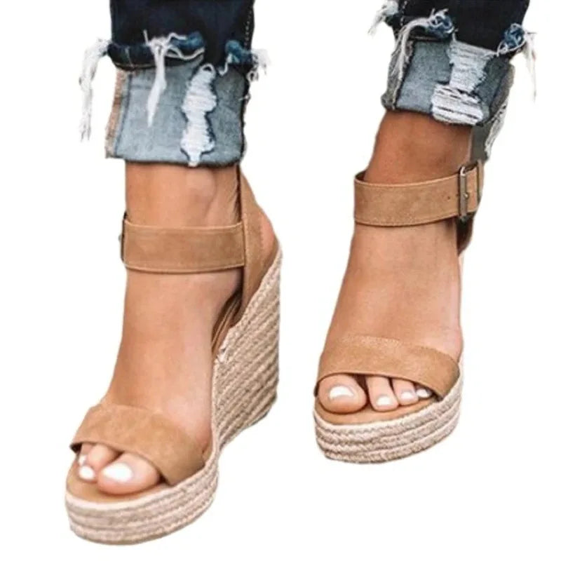 Women's Platform Wedge Sandals – Peep Toe Buckle Strap Platform Wedge Sandals Axl