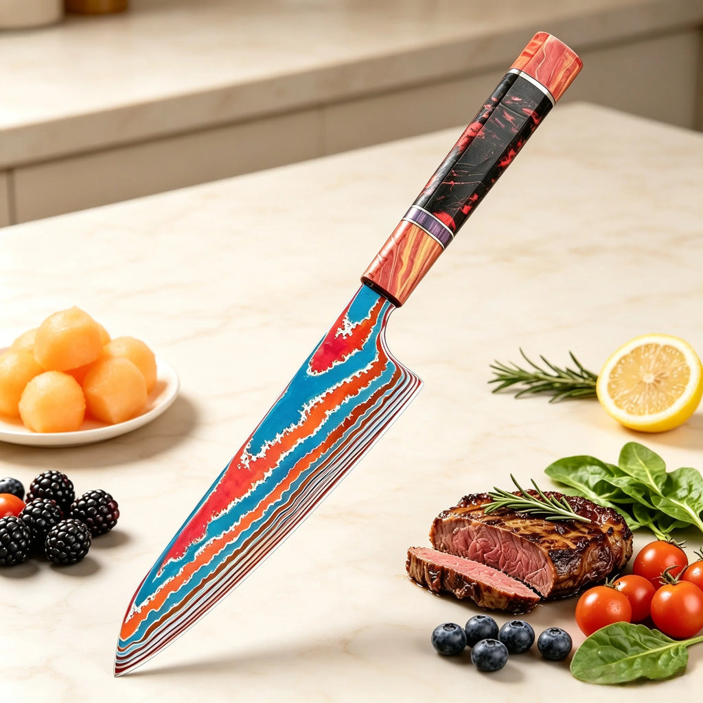 Titanium Damascus Chef Knife – Wood Handle Cleaver & Slicer Damascus Chef Knife Axl