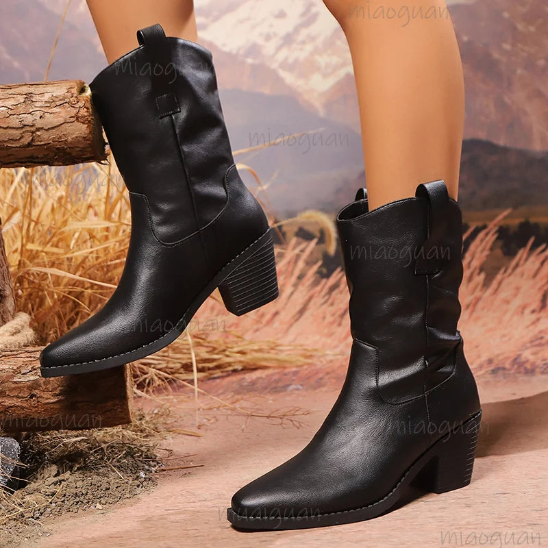 Women's Western Ankle Boots – Pointed Toe Block Heel, Sizes 6–10 Western Ankle Boots Axl