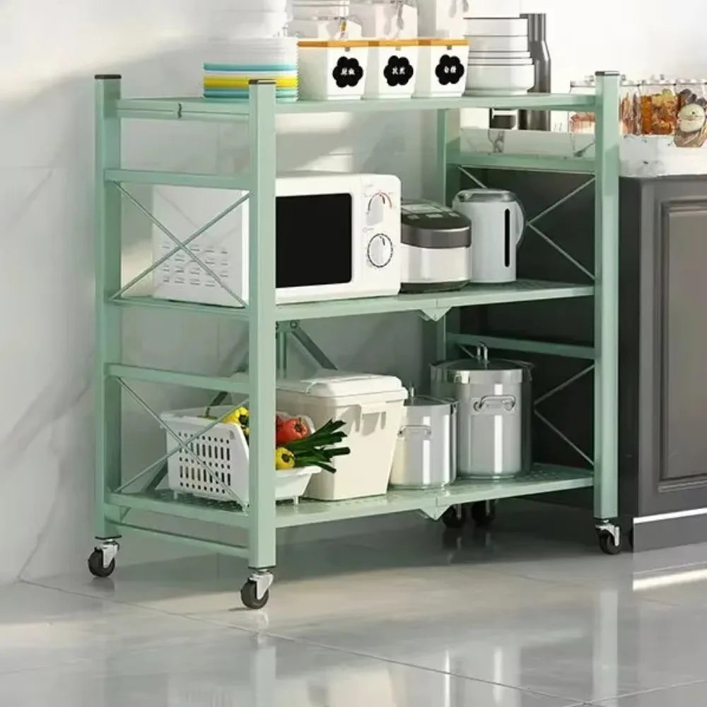 Foldable Multilayer Storage Rack with Wheels | Iron Frame Shelf Rolling Storage Rack Axl