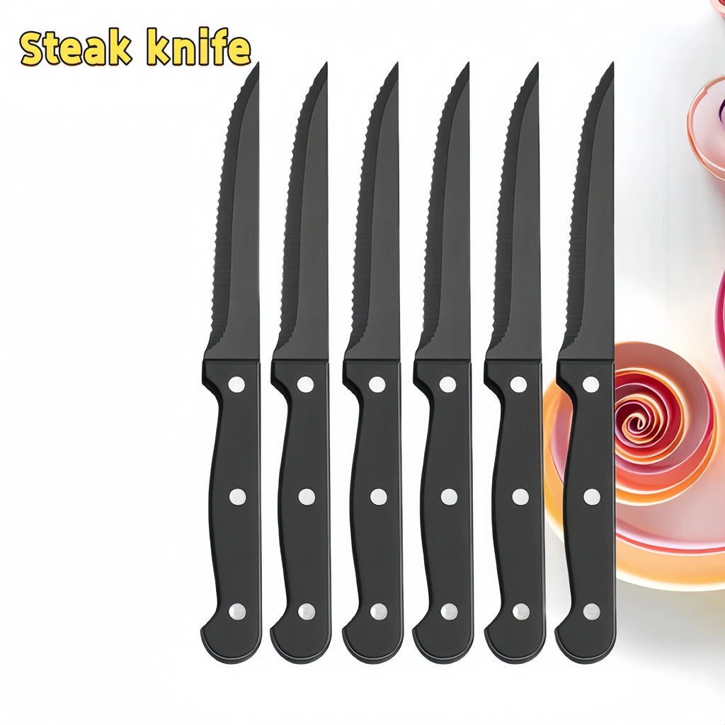 Black Stainless Steel Steak Knife Set – 4/6/8/16 Pcs Serrated Steak Knife Set Axl