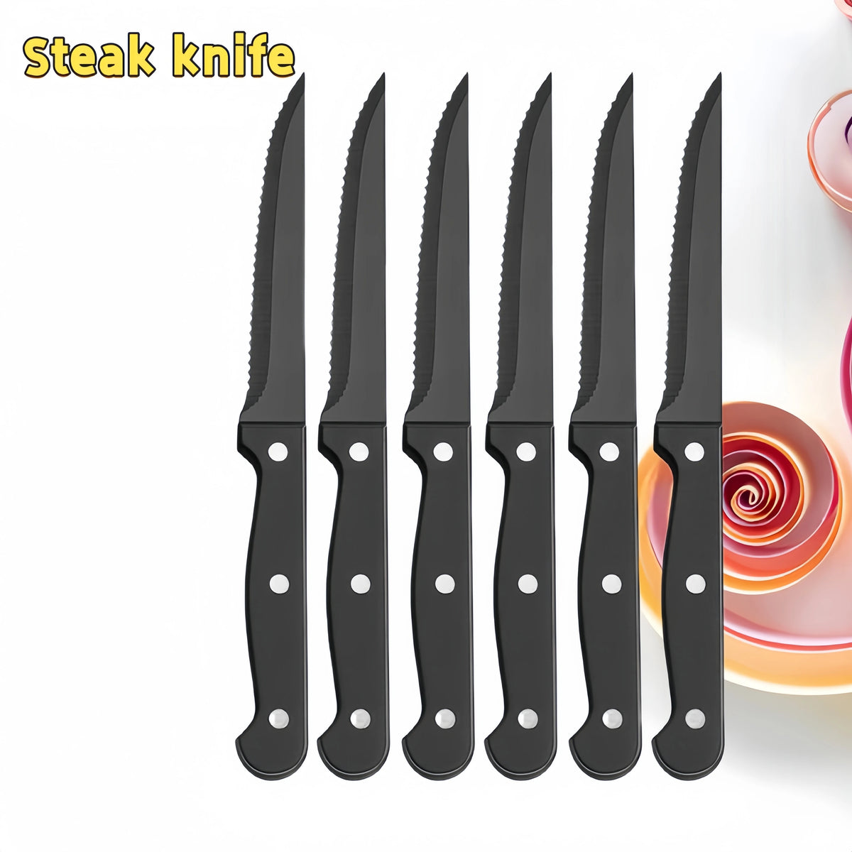 Black Stainless Steel Steak Knife Set – 4/6/8/16 Pcs Serrated Steak Knife Set Axl