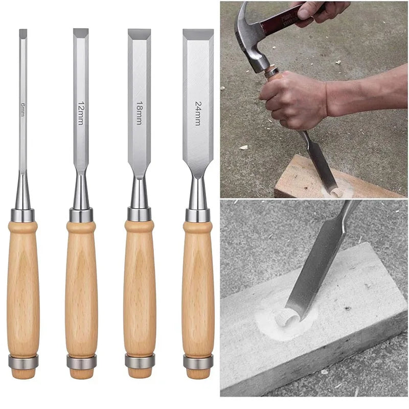 4-Piece Wood Carving Chisel Set – 6/12/18/24mm Wood Handles Wood Carving Chisels Axl