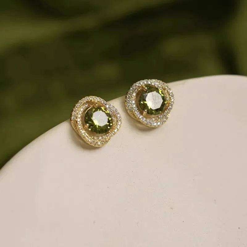 Huitan Green Cubic Zirconia Knot Stud Earrings for Women Stud Earrings Axl