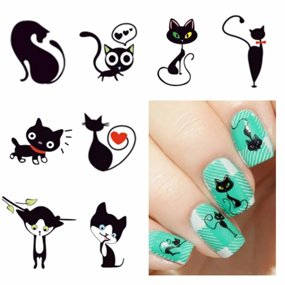 Black Cat Nail Art Stickers – 12 DIY Water Transfer Decals Nail Art Stickers Axl