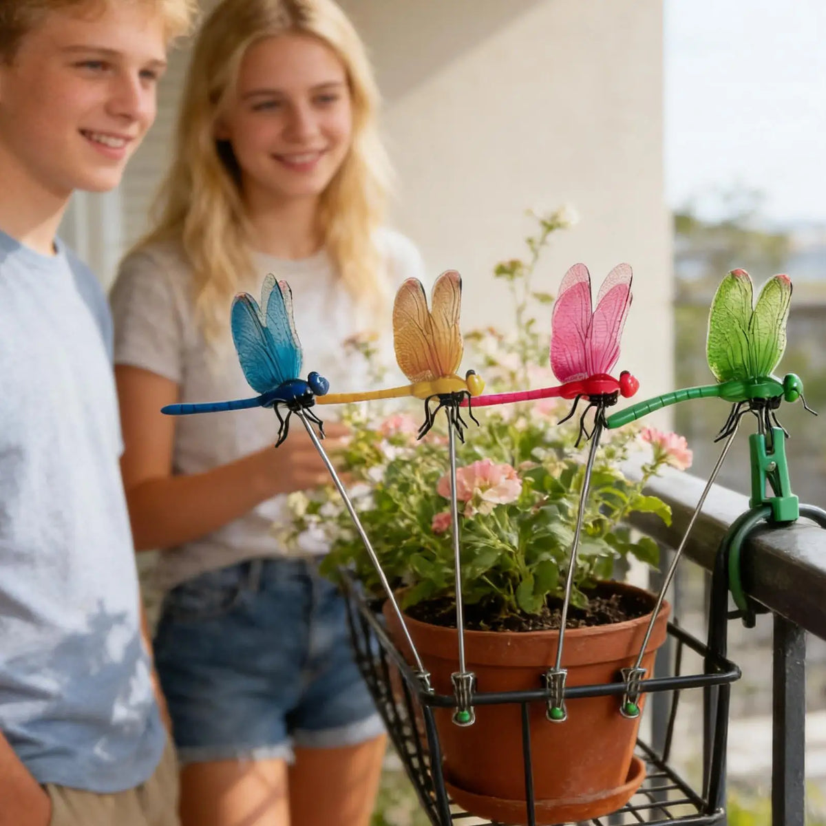 3D Dragonfly Bird Deterrent Garden Stakes – 12 Pc Decor Set Garden Bird Deterrent Axl