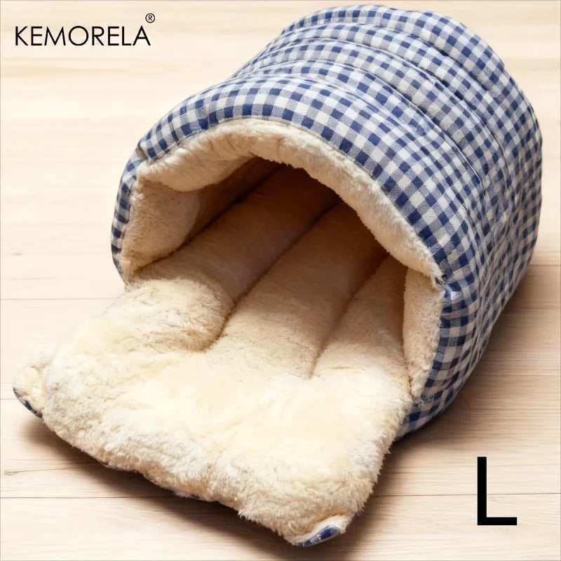 KEMORELA Fuzzy Cat Sleeping Bag – Warm Washable Pet Bed Cat Sleeping Bag Axl Blue L
