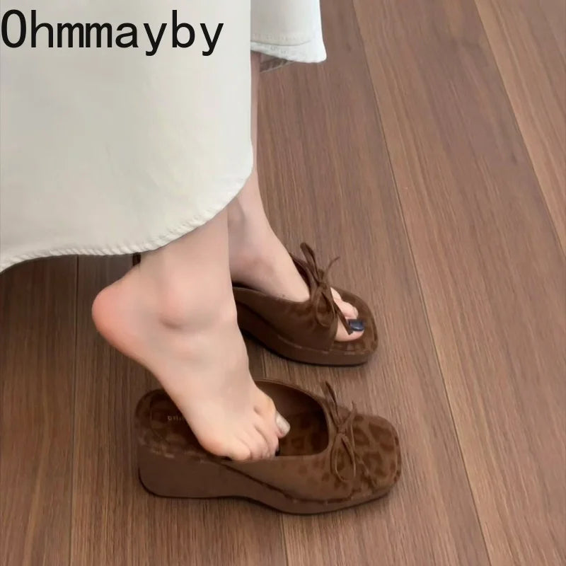 Women's Chunky Heel Slides – Butterfly-Knot Platform Slippers Platform Slides Axl