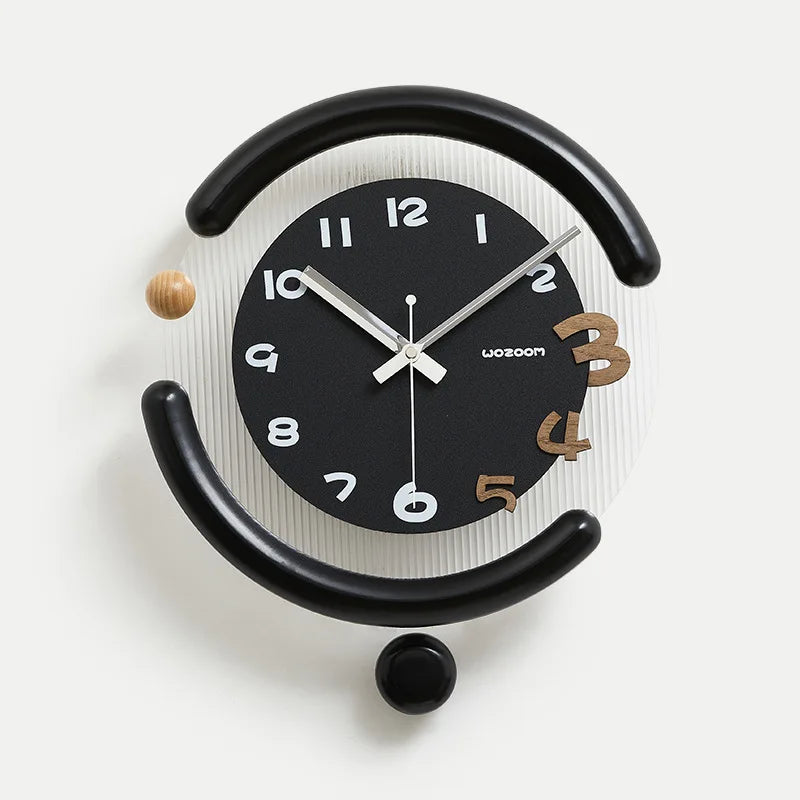Modern Silent Swing Wall Clock – Round Minimalist Home Décor Decorative Wall Clock Axl Black-3D
