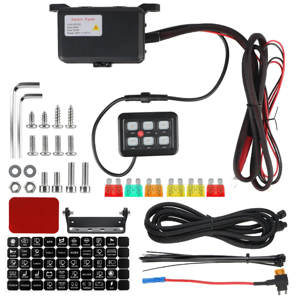 6-Gang Car LED Switch Panel – 12V–30V Auto-Dimming Control LED Switch Panel Axl black