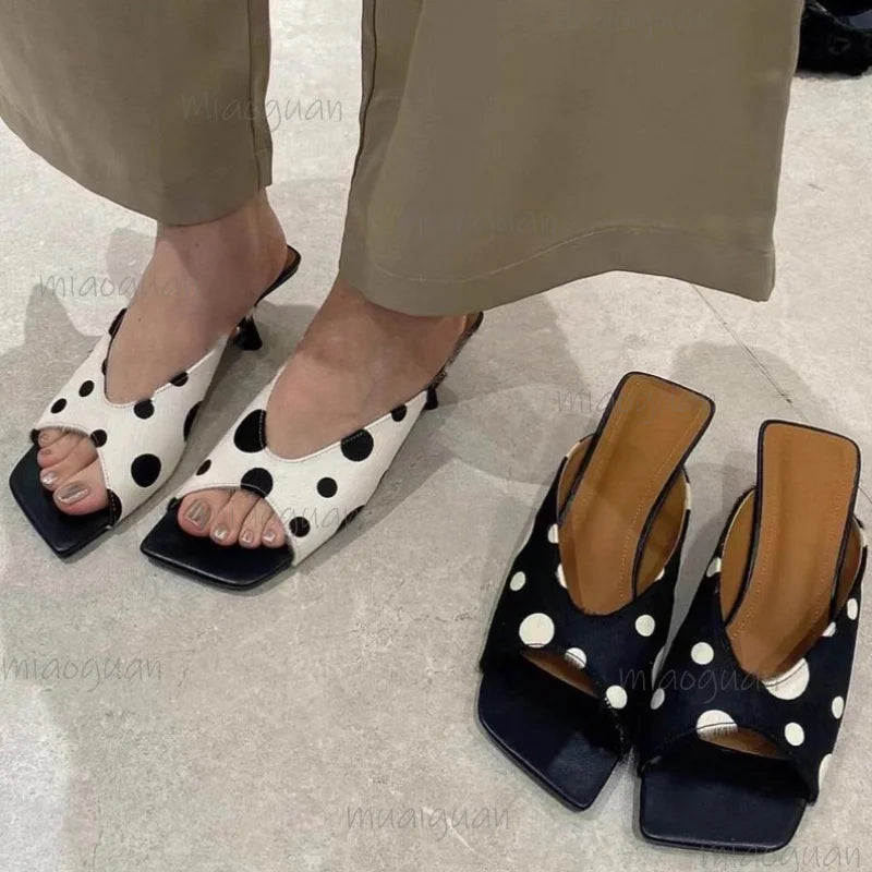 Women's Polka Dot High Heel Sandals | Open Toe Slip-On High Heel Sandals Axl