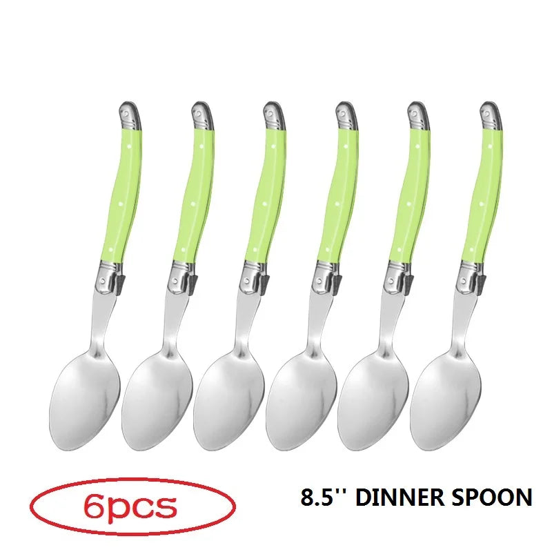 Laguiole Dinner Spoons Set of 6 – 8" Stainless Steel Tablespoons Dinner Spoon Set Axl Green spoon