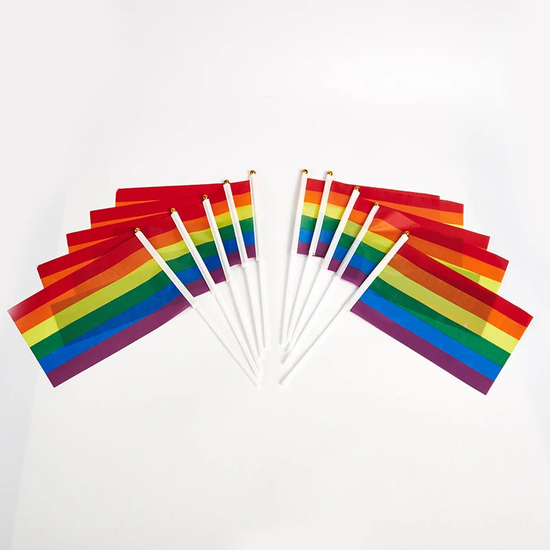 10-Pack Mini Rainbow Pride Flags with Poles – 14×21cm Mini Pride Flags Axl