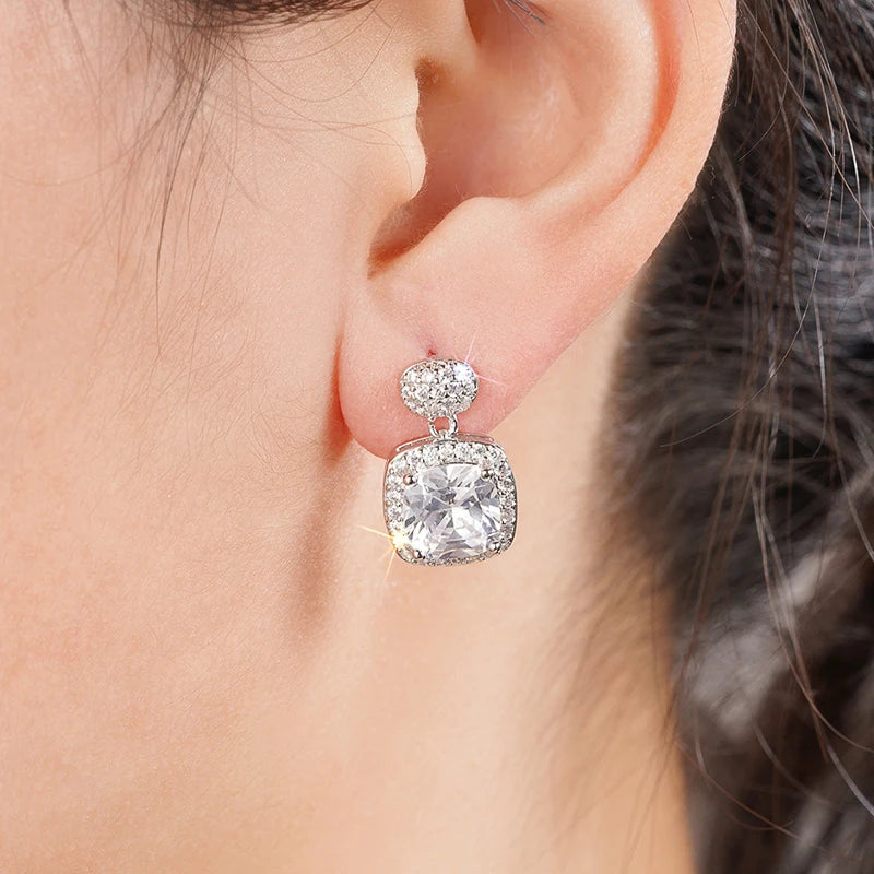 Huitan Cushion CZ Drop Earrings – Elegant Bridal Jewelry Drop Earrings Axl
