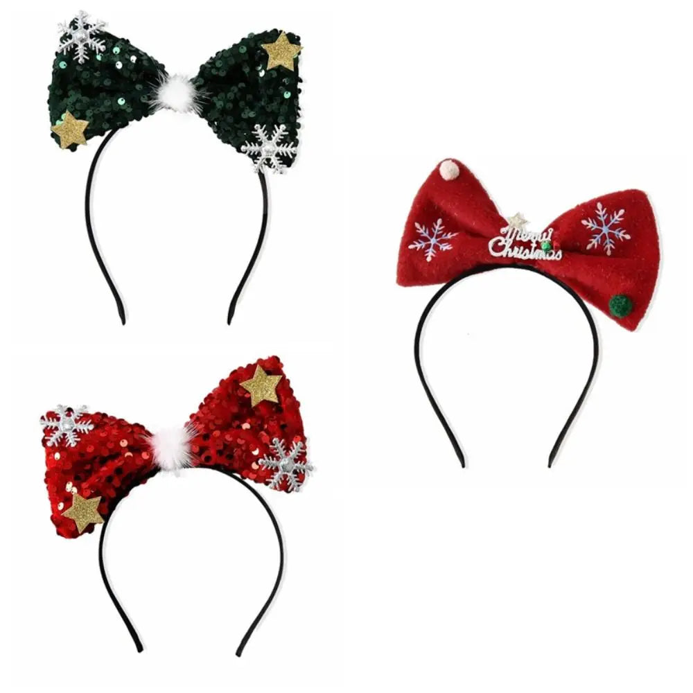 Sequin Bowknot Christmas Headband – Korean Style Hair Hoop Holiday Headband Axl