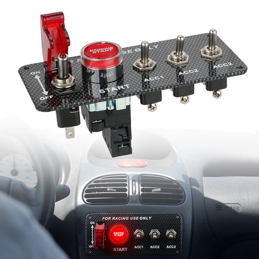 12V LED Ignition Switch Panel – Racing Car Engine Start Button Ignition Switch Panel Axl