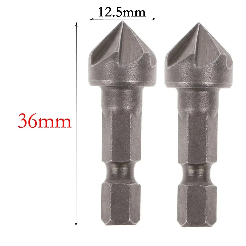 2-Pack 5-Flute Countersink Drill Bit Set – 1/4" Hex Shank 90° Countersink Drill Bit Axl