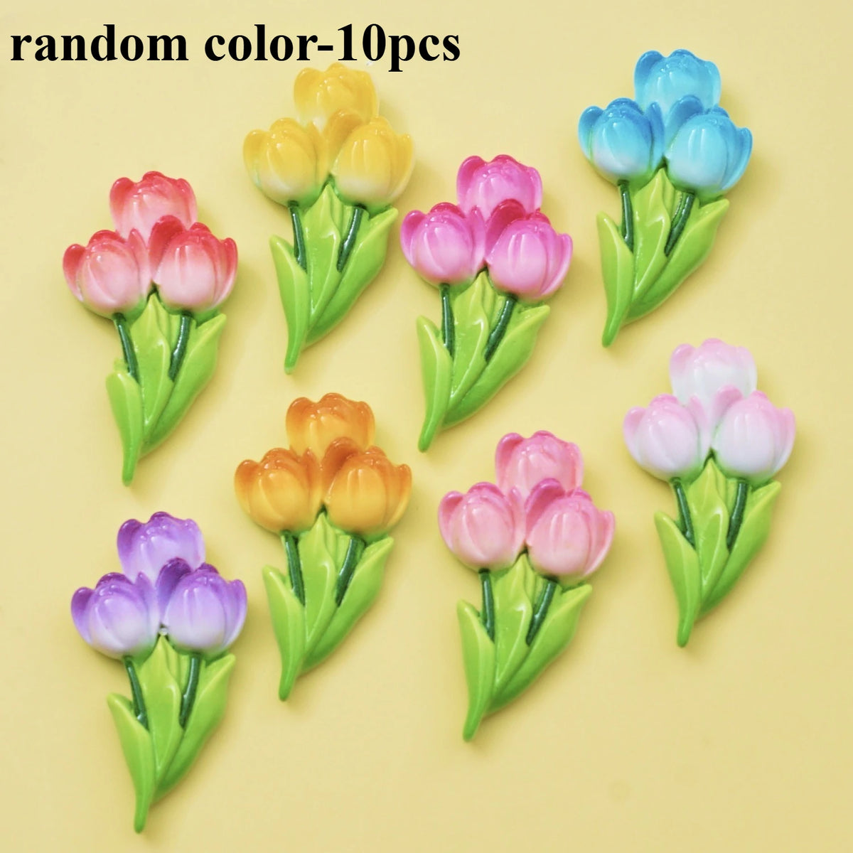 10-Piece Resin Flat Tulip Flowers for DIY Crafts & Decor Craft Embellishment Set Axl random color-10pcs