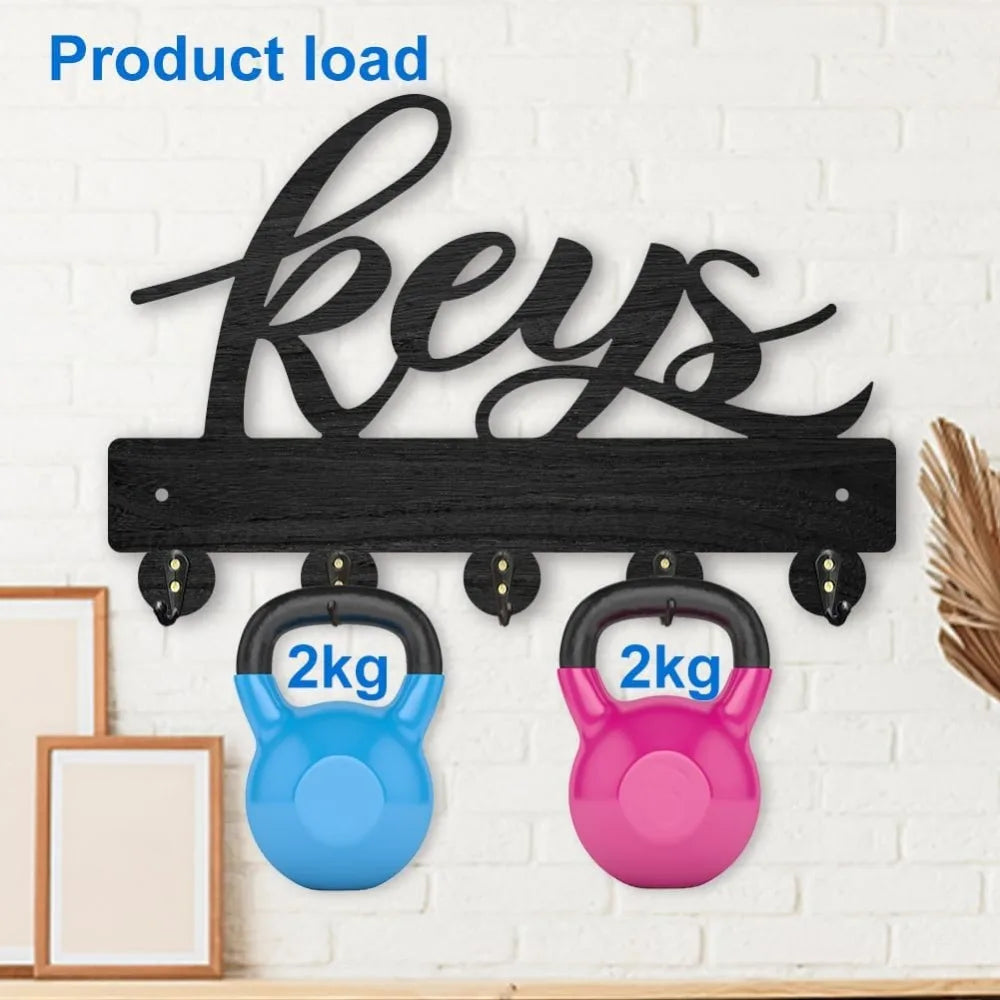 Wood Wall Key Rack with 5 Hooks – Black Entryway Organizer Wall Key Rack Axl