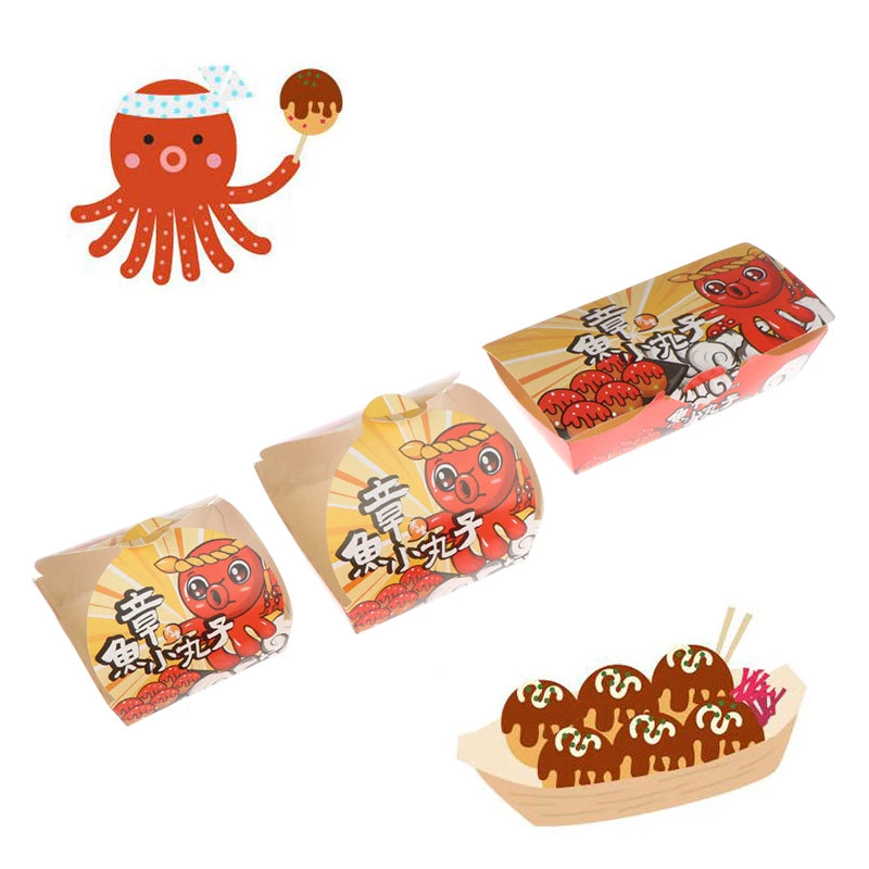 50-Pack Takoyaki Boxes – Disposable Octopus Ball Packaging Disposable Food Box Axl