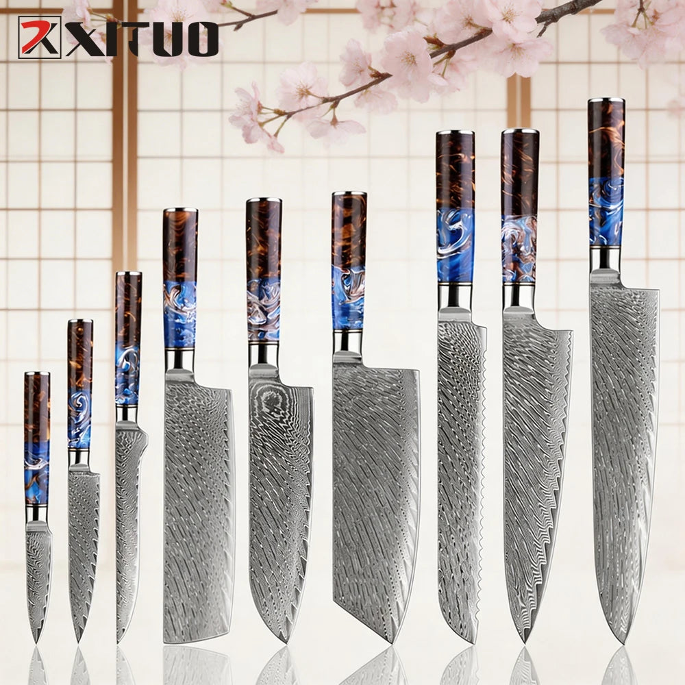 XITUO Damascus Steel Chef Knife Set | VG10 Japanese Kitchen Knives Damascus Knife Set Axl